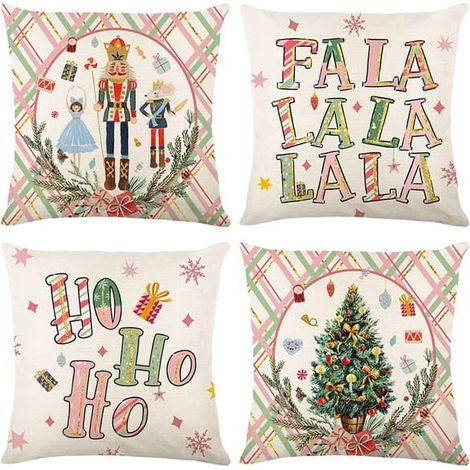 Taie d'oreiller de Noël 45 x 45 cm, motif Casse-Noisette et sapin, lot de 4 (1/5)
