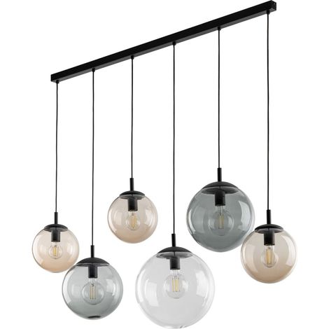 Hängelampe Metall Rauchglas E27 H: max. 150 cm Schwarz Graphit Braun Kugel Schirm Modern