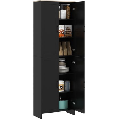 Buffet de cuisine, noir, 60 x 30 x 170,5 cm, étagères de rangement, avec portes, pour cuisine salle à manger, rangement cuisine