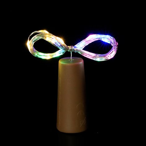Luci per bottiglie di vino con tappo in sughero, 8 modalità di illuminazione, 20 LED impermeabili a batteria, mini luci a stringa in filo d'argento per bottiglie di liquore, decorazioni fai da te per (1/5)