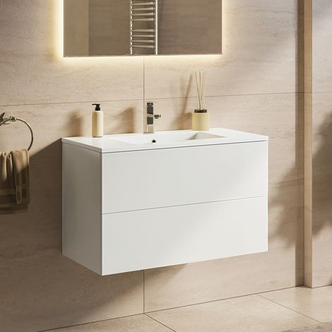 LOMAZOO meuble de salle de bain Nineo blanc brillant - 80 cm - (1/5)