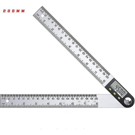 Rapporteur numérique 0-360°, rapporteur d'angle numérique 200 mm en acier inoxydable avec écran LCD pour le travail du bois, la construction et la réparation (1/5)