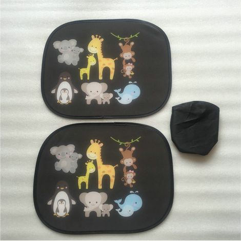2 pare-soleil de voiture - Animaux bébés avec maman - 44 x 36 cm - Pare-soleil latéral pour vitre de voiture - avec pochette - pour bébés et enfants (filles et garçons) (1/2)
