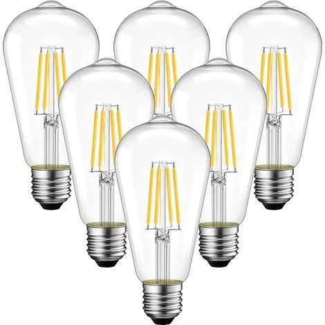 4W Ampoule Filament LED E27 ST64, 470Lm Equivalent à Ampoule Incandescente 40W, Lampe Rétro Edison de Verre Transparent, 2200K jaune chaud, Non-dimmable, Lot de 6 [Classe énergétique E] (1/5)