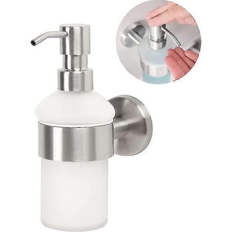 Distributeur de savon en verre et acier inoxydable, finition mate (1/4)