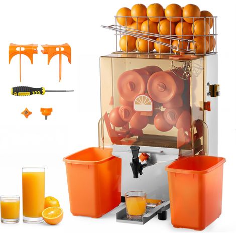 Mophorn Exprimidor Comercial de Naranjas 120 W de Acero Inoxidable y PC, con Recipientes Recolectores y Grifo, Procesa Hasta 20 Naranjas por Minuto, Compatible con Limones y Cítricos de 55-80 mm (1/5)