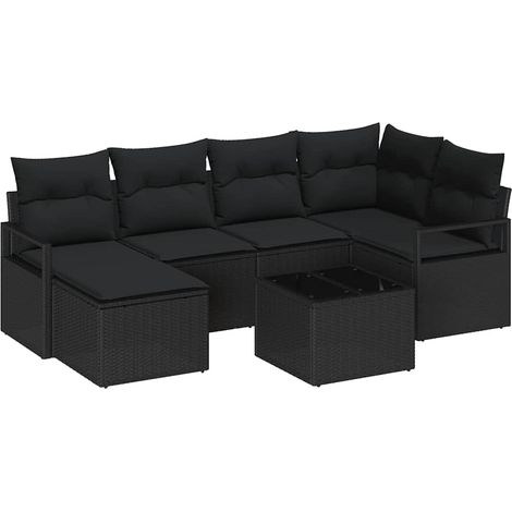 Sofa Set with Cushion with Storage 7 pcs Black Poly Rattan vidaXL