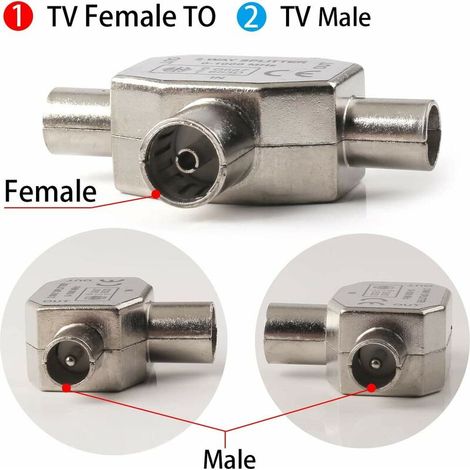 Répartiteur d'antenne en forme de T - Répartiteur d'antenne 2 voies - 2 prises coaxiales DVB-T/BK - 0-1000 MHz - Coupleur de puissance TV (1/4)