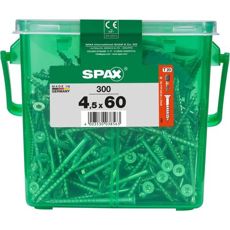 SPAX Universalschraube, 4,5 x 60 mm, 300 Stück, Teilgewinde, Senkkopf, T-STAR plus T20, 4CUT, WIROX - 4191010450609 (1/3)