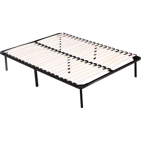 Habitat Et Jardin – Cadre à lattes 140 x 190 cm – 20 lattes en bois contreplaqué – Structure en fer – Supporte jusqu'à 200 kg – Pieds fournis