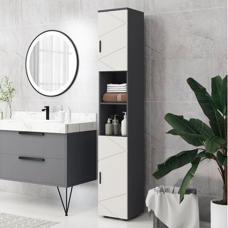 Mobile bagno a colonna in legno grigio scuro 30 cm con ripiani regolabili e 2 vani aperti (1/5)