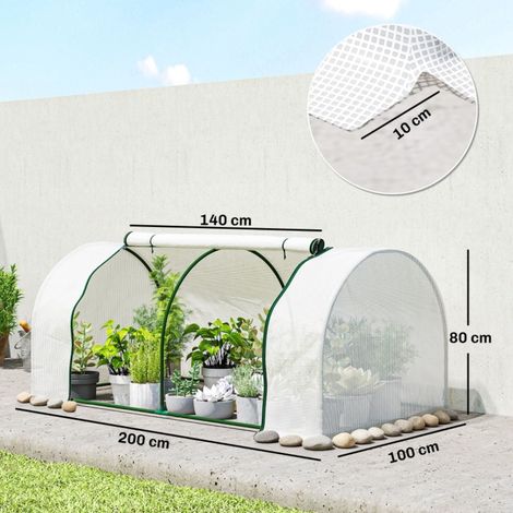 Garten-Gewächshaus 200 x 100 x 80 cm aus Stahl und weißem PE mit Reißverschlusstür – MEUBLIV (1/5)