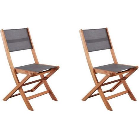 Lot de 2 chaises de jardin en bois d'acacia FSC et assise textilene - 50 x 57 x 90 cm - Gris (1/4)