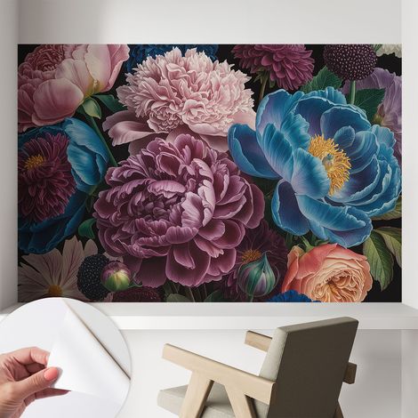 Papier peint adhésif décoratif pour chambre et salon Design moderne à poser facilement Fleurs colorées 104x70 cm (1/5)