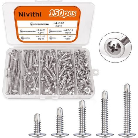 SR42S 150x 410 M4.2 mm Vis Autoforeuse Métal\u2013Vis Autoforeuse Métal\u2013Vis Autoperforante Cruciforme Tête Ronde\u2013Vis en Acier ydable pour Bois,Tôle et Plastique\u2013Polyvalentes et Durables