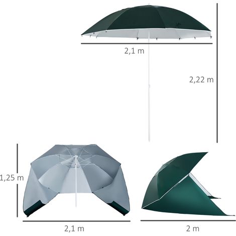 Outsunny 2 in 1 Sonnenschirm Strandschirm Windschutz Strandmuschel Dunkelgrün Φ210xH222cm