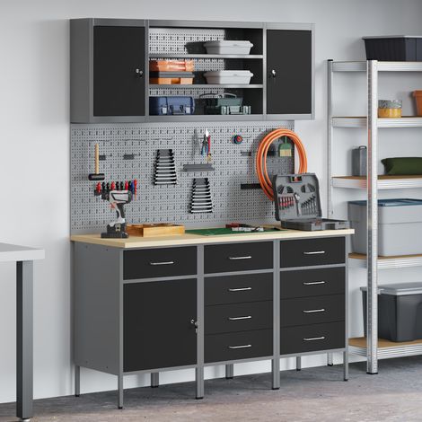 Werkbank mit Schubladen 7 pcs Schwarz Ingenieure Holz und Stahl (1/5)
