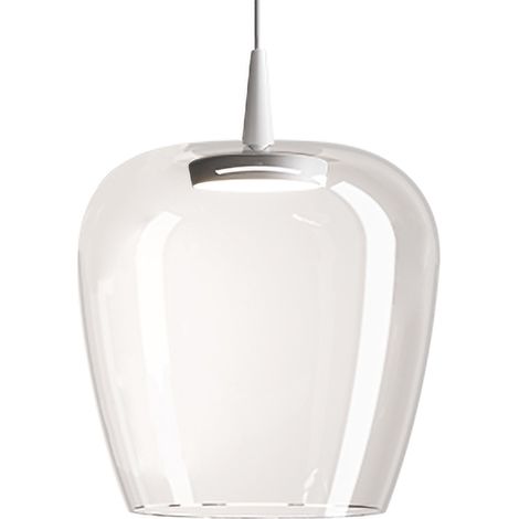 Zafferano Lampada a sospensione Bilia 230V LED 8W in vetro borosilicato soffiato a bocca, diffusore diametro 27cm, design a campana, colore Bianco