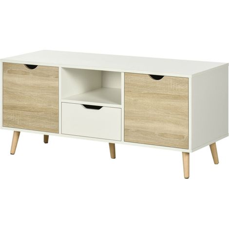 Meuble TV Meuble TV Banc TV Buffet bas Meuble de rangement sur pied avec 2 placards en Bois pour Chambre Salon 110 x 40 x 50 cm (1/5)