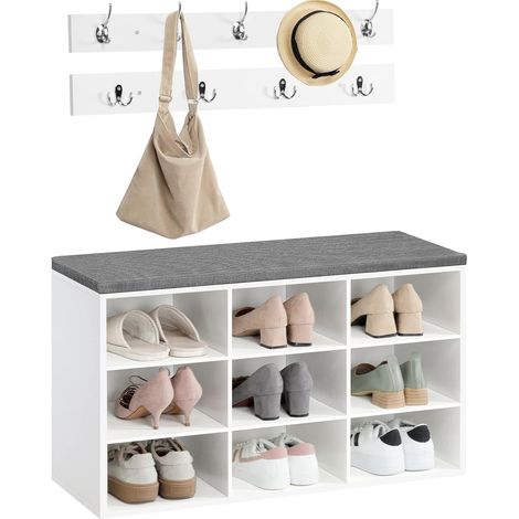 Hoobro – Garderobe avec banc à chaussures 9 compartiments – H 48 cm, L 80 cm, W 30 cm – Design moderne – EWT89HX01 (1/5)