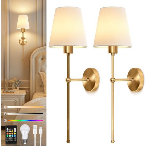 Lot de 2 Applique Murale Intérieure Rechargeable, RGB Dimmable, Doré (1/5)