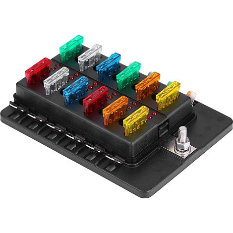 Boîte à fusibles à lames 12 voies, kit de porte-fusibles ATO/ATC standard avec bornes PC pour voiture et bateau (1/5)