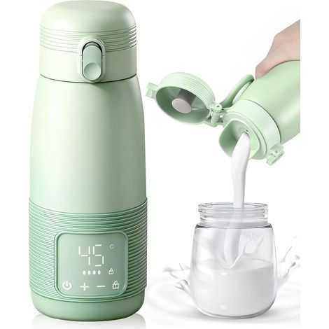 Portable Baby Bottle Warmer, 500ml Baby Bottle Warmer on the Go Precise Temperature Control 37 to 55 Degrees Adjustable for Travel Nighttime Feeding (1/5)