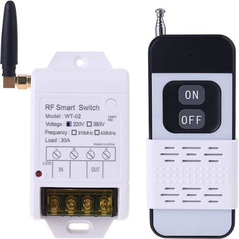 Interrupteur récepteur sans fil à télécommande, 315MHZ 433MHZ + 220V 380V 30A, avec lumière Led, transmetteur 2000M (1/5)