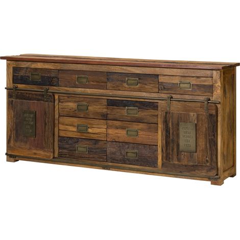 Sideboard Mango / Altholz natur lackiert 200x45x90 cm montiert RAILWAY LIMITED 122 (1/3)