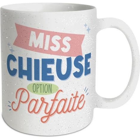 Mug - Tasse - Avec anse - Chieuse - Blanc avec paillettes - Céramique - Humour - Cadeau