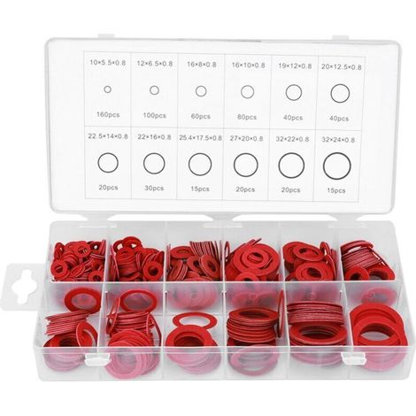 600pcs Red Vulcanisé Fibre Gencule joint d'isolation rond en papier acier Kits (1/4)
