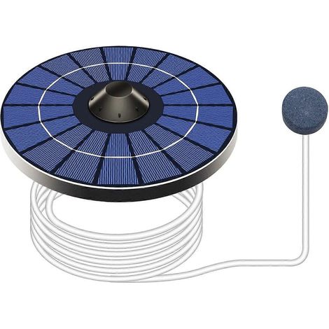Pompe à oxygène solaire, pompe à air solaire, oxygénateur d'aquarium, aérateur solaire pour bassin avec pierre à bulles et tube à oxygène, matériau plastique, 18 x 18 cm, noir (1/5)
