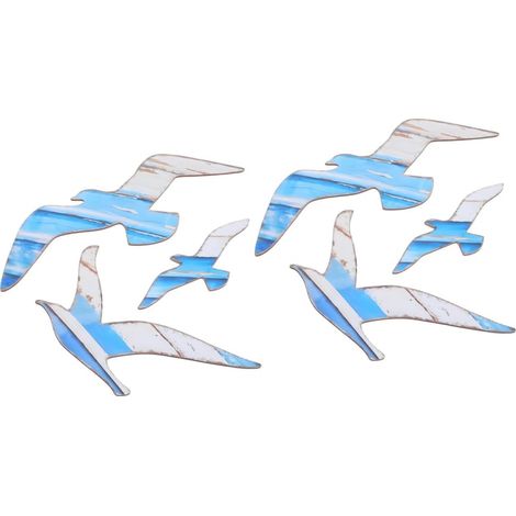 Sculpture Murale de Mouette en Bois Bleu Lot de 6 Pièces Style Méditerranéen Installation Murale Facile Côtière pour Salle à Manger ou Maison (1/5)
