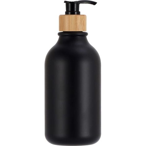 Distributeur de savon noir, lot de 2 distributeurs de savon pour les mains avec pompe en bambou, ensemble distributeur en plastique pour les mains et la vaisselle, flacon distributeur rechargeable de (1/5)