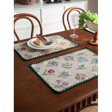 6 Tapis rectangulaires de table style campagne (Farmhouse) à motif floral jacquard rose, parfaits pour cuisine, fêtes, décoration maison et accessoires photographiques (1/5)