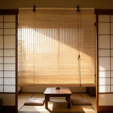 Store Enrouleur Bambou 50 x 150 cm Imperméables Protection Solaire et Visuelle Effet pour Fenêtres Portes, A -