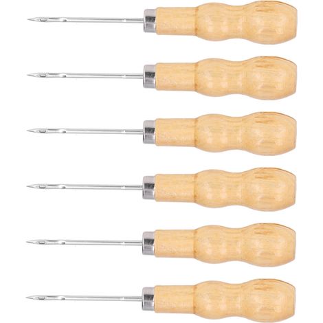 10 Pièces Poinçons à Coudre Cuir avec Manches Bois, 125mm, Kit Réparation Maroquinerie et Travail du Cuir