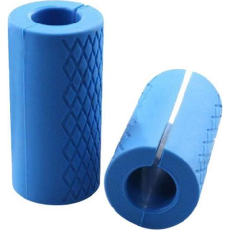 Lot de 2 poignées de barre d'haltères en silicone antidérapantes et épaisses, idéales pour la musculation, le développement musculaire et la réduction du stress des mains (bleu). (1/5)
