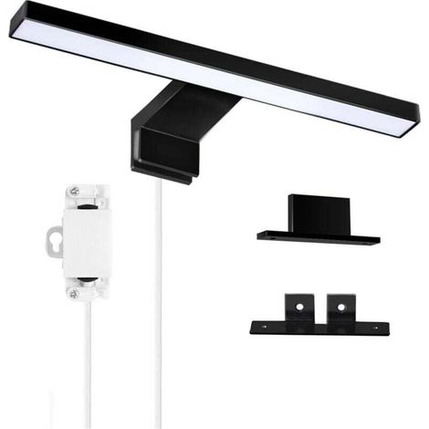 Lampe Miroir Salle de Bain 8W 60CM 680LM 230V 6000K,IP44 Imperméable Classe II en 3 en 1 Miroir Lumineux LED,Non Scintillement,Pince sur Miroir, Armoire,Mur Lampe LED 600mm,Noir (1/4)