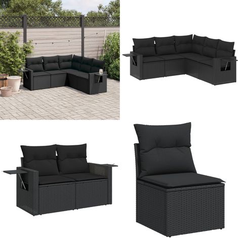 5-tlg. Garten-Sofagarnitur mit Kissen Schwarz Poly Rattan - Gartensorte - Gartenmöbelset - PE-Rattan Möbel - Outdoor Lounge Set - Balkonmöbel - Home & Living