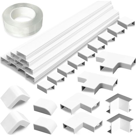 Gaine de câble autocollante 3 m, 20 x 10 mm pour câbles électriques, Gestion des câbles pour Cacher Le Fil TV, Blanc (avec Accessoires de Connexion) (1/5)