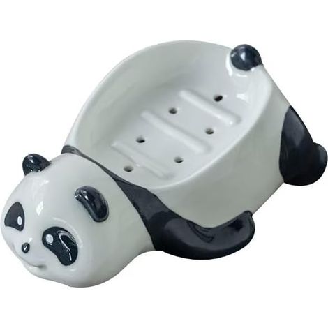 Seifenschale aus Keramik, Seifenhalter, niedliche Panda-förmige Seifenschale für Dusche, Badezimmer, Küchenspüle und Badewanne, selbstentleerende Ablage für die Arbeitsplatte, leicht zu reinigen (1/5)