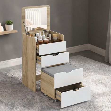 Coiffeuse coloris blanc Oak en MDF 50 x 40 x 78 cm (1/5)