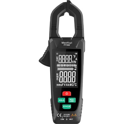 Pince ampèremétrique intelligente True RMS 9999 Comptes Multimètre numérique Testeur de température Écran LCD Tension AC DC Détecteur de courant AC avec lampe de poche LED Multifonction Volt