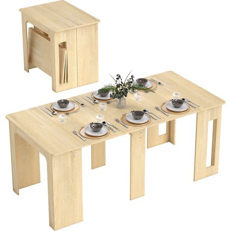 Table manger pliante extensible carton, 60-180x85x75 cm, naturel (1/5)