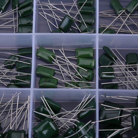 150 Polyesterfolienkondensatoren, 100 V, Sortiment mit 15 Werten von 0,33 nF bis 470 nF, Komplettset in einer Box (1/5)