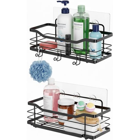 Set 2 Mensole Adesive Da Parete In Acciaio Nero Per Bagno E Cucina
