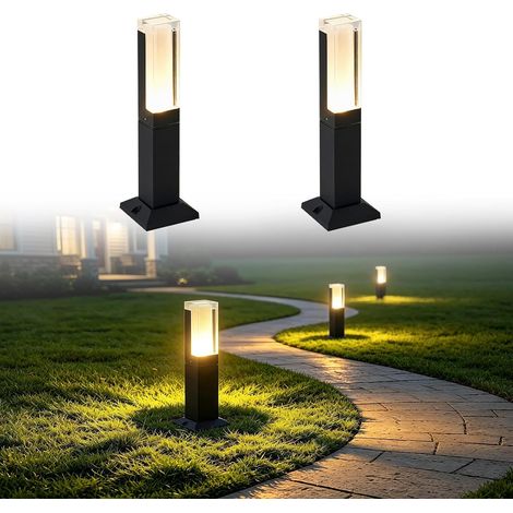 2 Pcs Potelet Eclairage Exterieur Jardin LED,6W/60cm Borne Chemins IP65 Étanche, 3000K Blanc Chaud,Lumière de Chemin pour Villa Terrasse Jardin,Noir,110-240V (1/5)