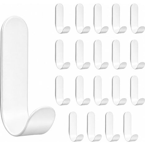 20PCS Crochet Adhesif Mural, Accroche Torchon Cuisine, Crochets Autocollants Blancs Sans Perçage, Support Mural en Plastique pour Serviettes, Clés, Ustensiles et Objets du Quotidien (1/5)