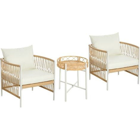 Conjunto bistro de 3 piezas de jardín de ratán PE amarillo y crema, dimensiones 72 × 66 × 64 cm para terraza y balcón (1/5)